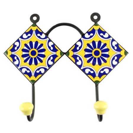Navy Blue Wheel Flower Ceramic Tiles Hook Online 